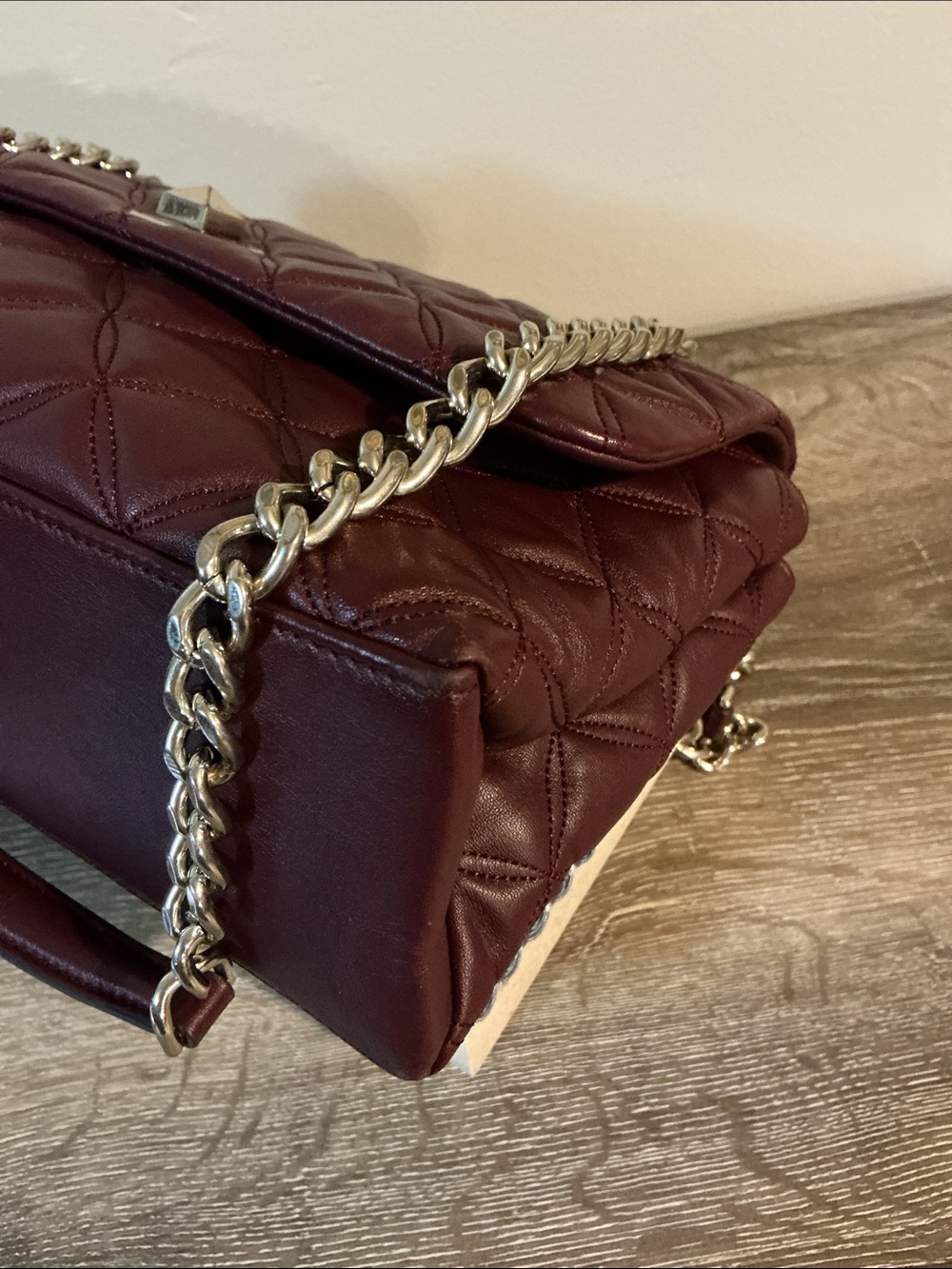 kate spade Natalia Quilted Burgundy Leather Shoulder Bag EUC Wallet match NWT - Picture 9 of 16